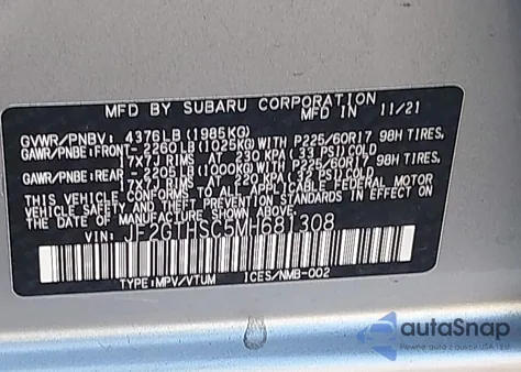 2021 Subaru Crosstrek Sport from USA, damaged, VIN JF2GTHSC5MH681308